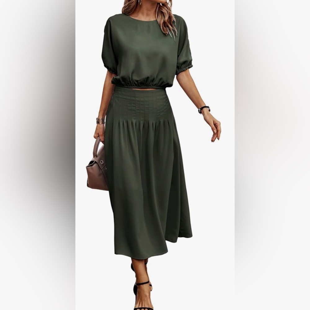 Two piece crop top and pleated midi skirt set